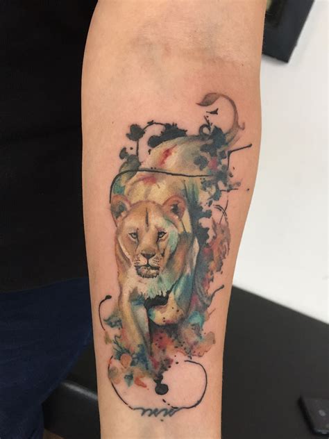 lion and lioness tattoo|lioness watercolour tattoo designs.